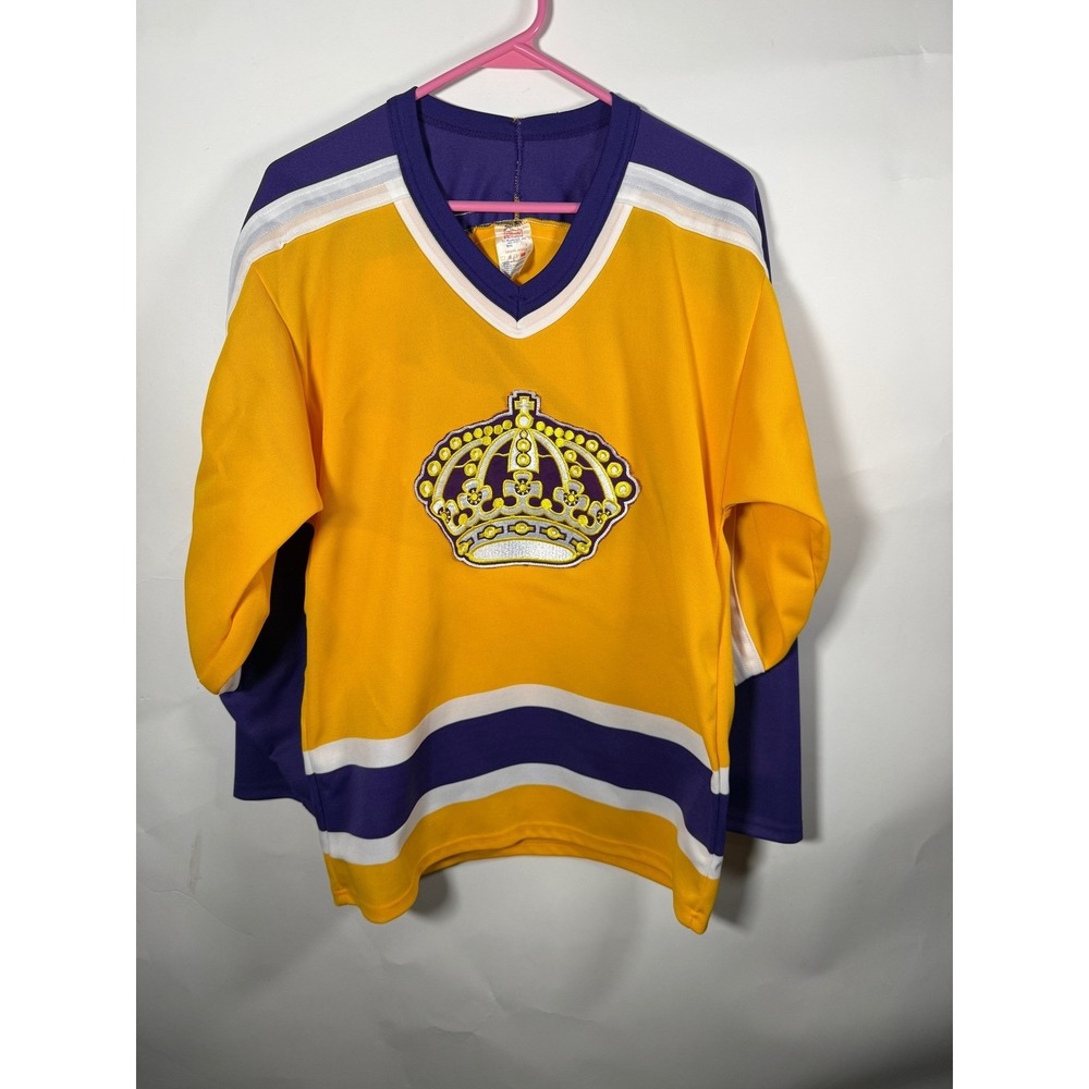 Vintage CCM Maska LA‎ Kings Jersey Purple Gold Crown NHL Hockey Mens Small S 80s